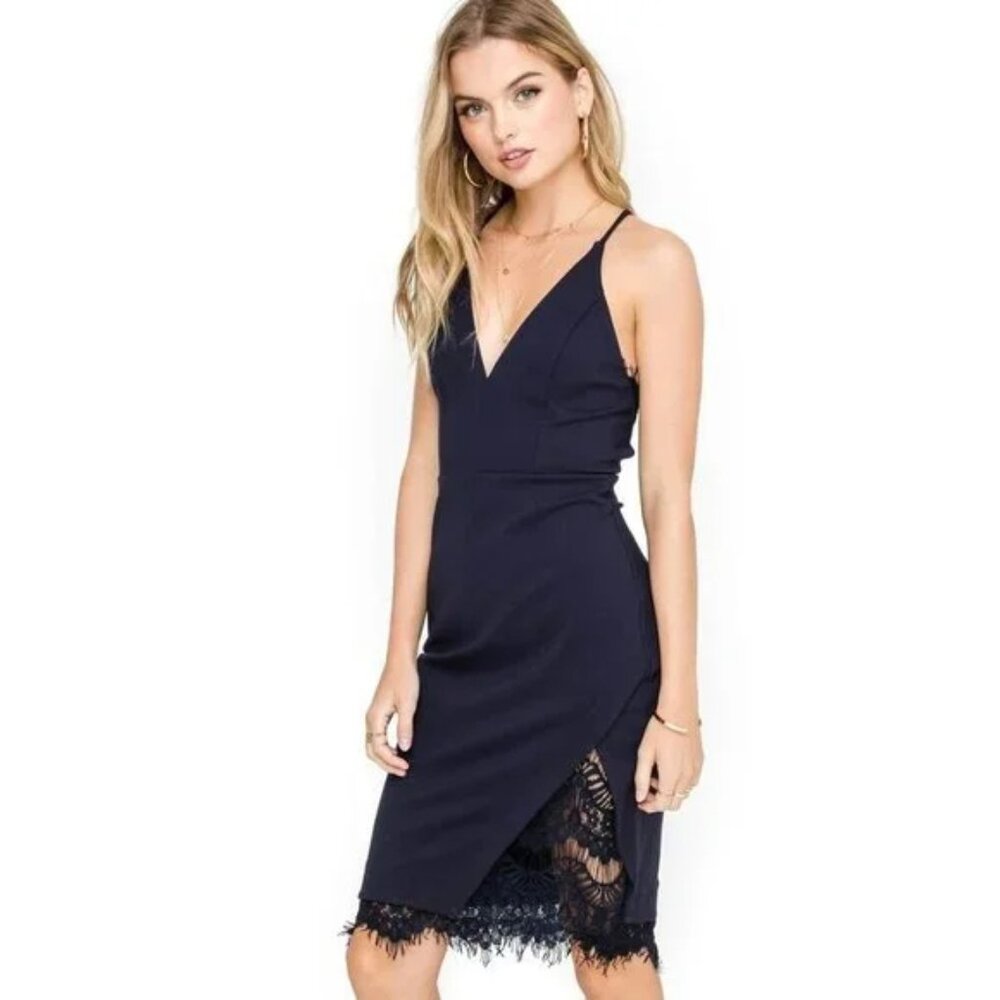 ASTR The Label Peeking Lace Navy Dress